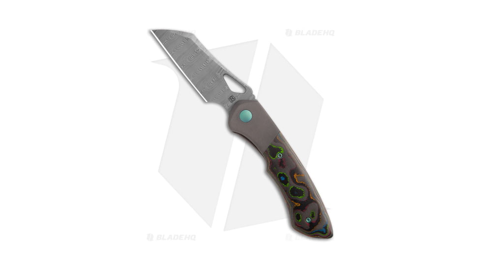 Olamic Cutlery WhipperSnapper BL Folding Knife, 2.875in, Damascus, Wharncliffe Blade, Carbon Fiber, Titanium Red/Orange/Green/Blue Handle, Black/Red/Orange/Green/Blue, 6.875in, BHQ-182545