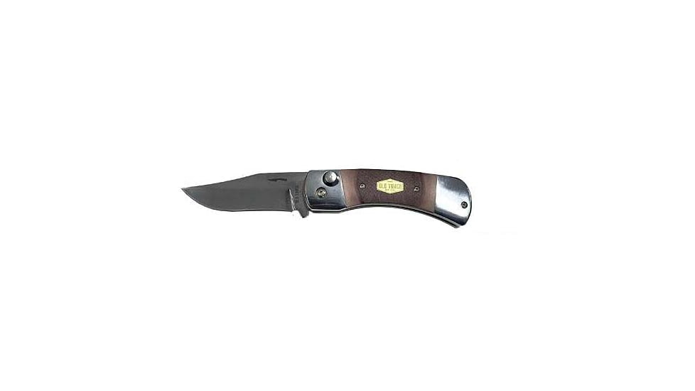 Old Timer Bruin Auto Automatic Folding Knife, 2.8in, Stainless Steel, Drop Point, Delrin Brown Handle, 1237450