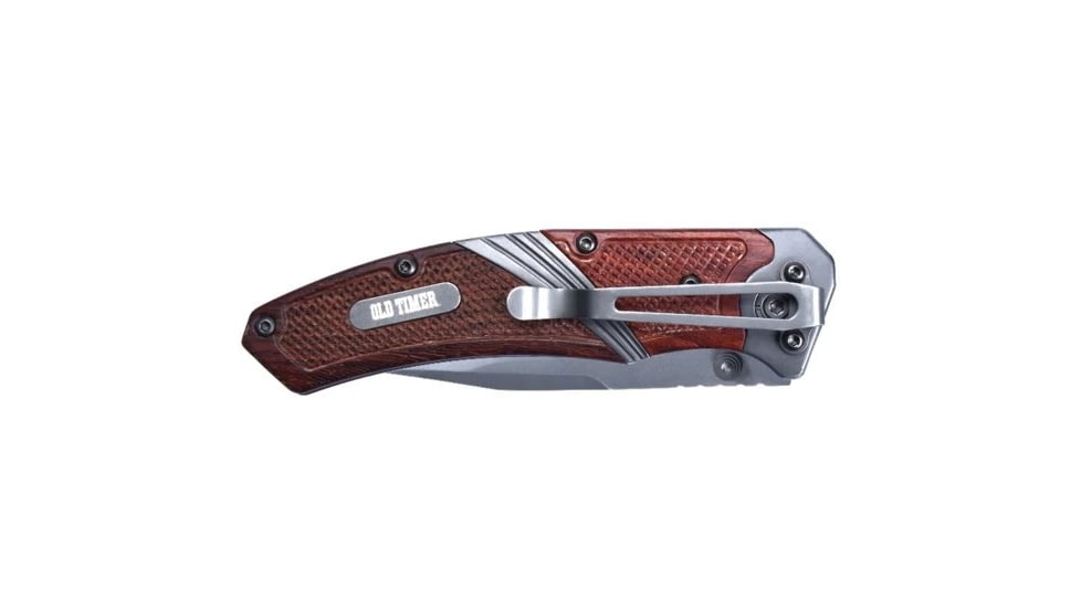 Old Timer Wood Spring Assisted Knife, 3in, Stainless Steel Blade, 4in, Wood Handle, 1100026