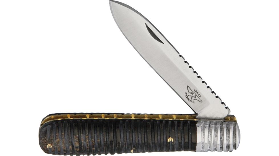 OldForge Barlow Grooved Buffalo Horn Folding Knife,3.125in,Stainless Steel,Standard Edge,Black,Buffalo Horn Handle OF009