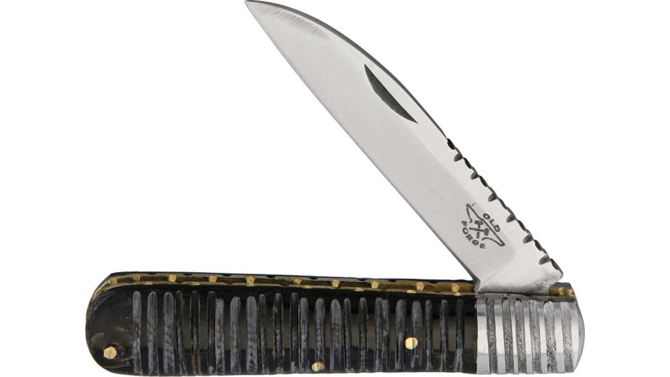 OldForge Wharncliff Barlow Buffalo Horn Folding Knife,3.125in,Stainless Steel,Standard Edge,Wharncliffe, Black Handle OF017