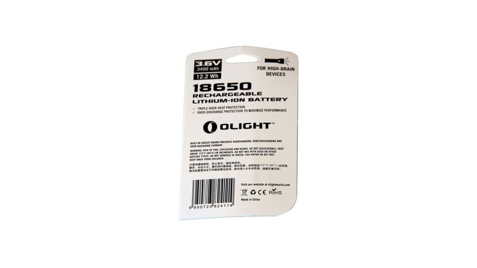 Olight 18650 Rechargeable Lithium-Ion Battery - 3400mAh, Blue OLIGHT-18650-3400MAH-CARD