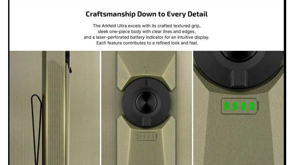 Olight Arkfeld Ultra 1400 Lumens LED Flashlight w/Green Laser Sight, Olive Green, Arkfeld Ultra
