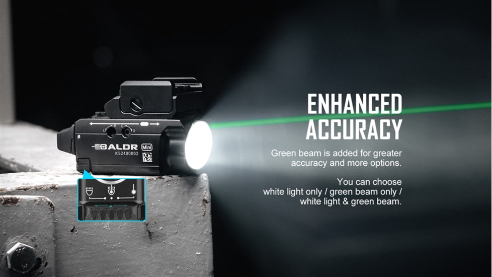 Olight Baldr Mini w/ Green Laser Sight LED Flashlight, Cool White, 600 Lumens, Black, FL-OL-BALDRMINI-BK