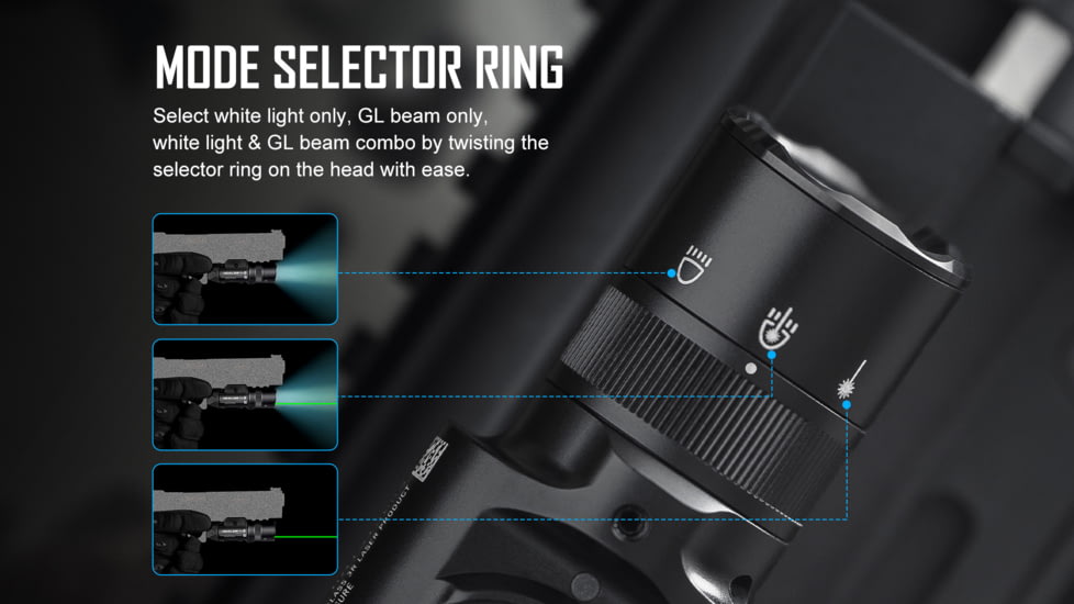 Olight Baldr Pro R Rechargeable And Green Laser Combo LED Flashlight, Cool White, 1350 Lumens, Black, FL-OL-BALDRPROR-BK