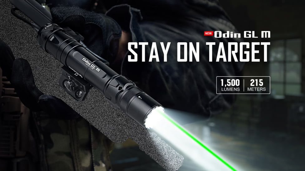 Olight Odin GL M Rechargeable Rail Mount Green Beam Combo LED Flashlight, White, 1500 Lumens, Black, FL-OL-ODINGLM-BK