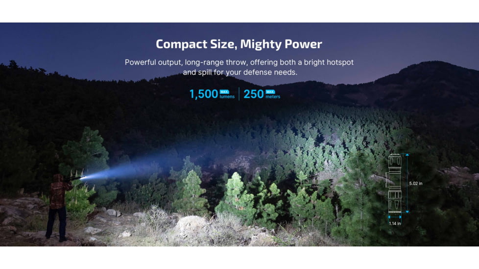 Olight Odin S 1500 Lumen LED PIcatinny Mount Weapon Light, Lithium Ion, Black, 6975498004561