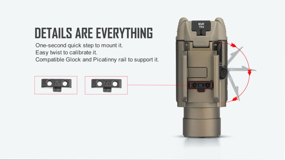 Olight Olight Baldr RL 1120 Lumen Rail Light with Red Laser Sight, Tan, Tan, FL-OL-BALDRRL-TN