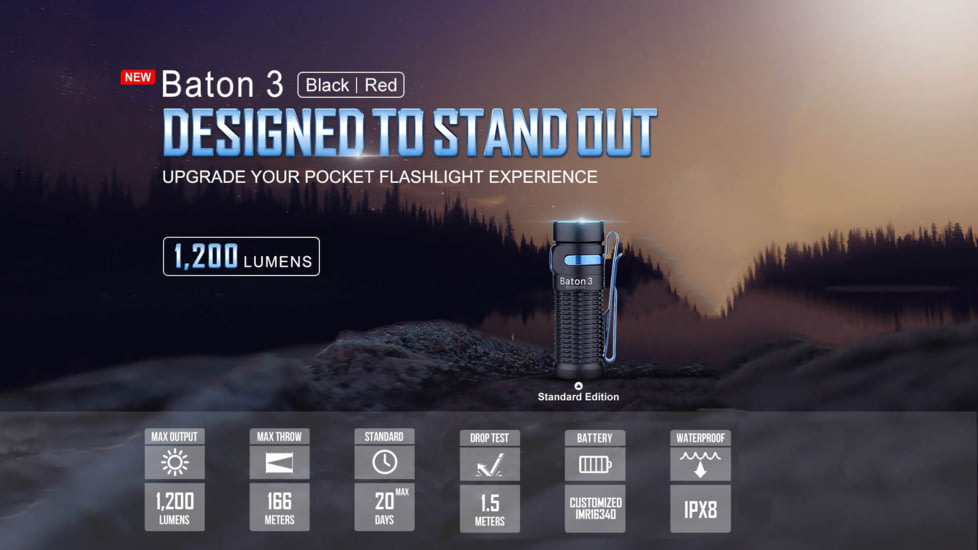 Olight Baton 3 1200 Lumens Rechargeable EDC LED Flashlight