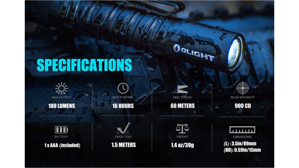 Olight I3T 180 Lumens LED Dual-Output Slim EDC Flashlight