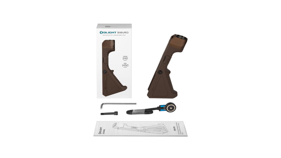 Olight Olight Sigurd Desert Tan Angled Foregrip with Built-in 1450 Lumen Rechargeable Tactical Flashlight, Tan, FL-OL-SIGURD-TN