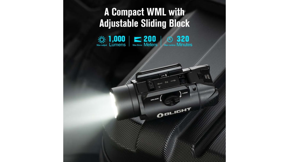 Olight PL-3S Valkyrie, 200/450/1,000 Lumens LED, Weapon Light, Black Anodized, PL3SBK