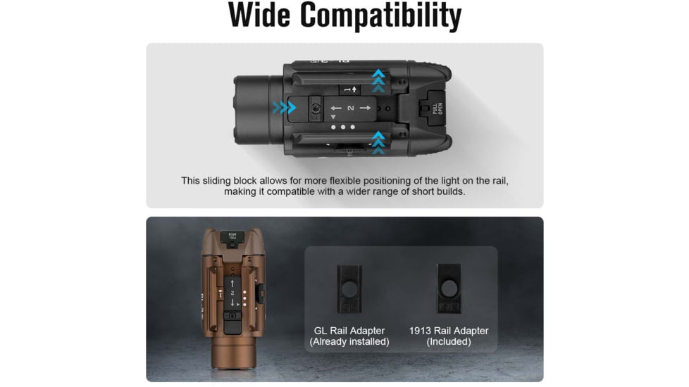 Olight PL-3S Valkyrie, 200/450/1,000 Lumens LED, Weapon Light, Black Anodized, PL3SBK