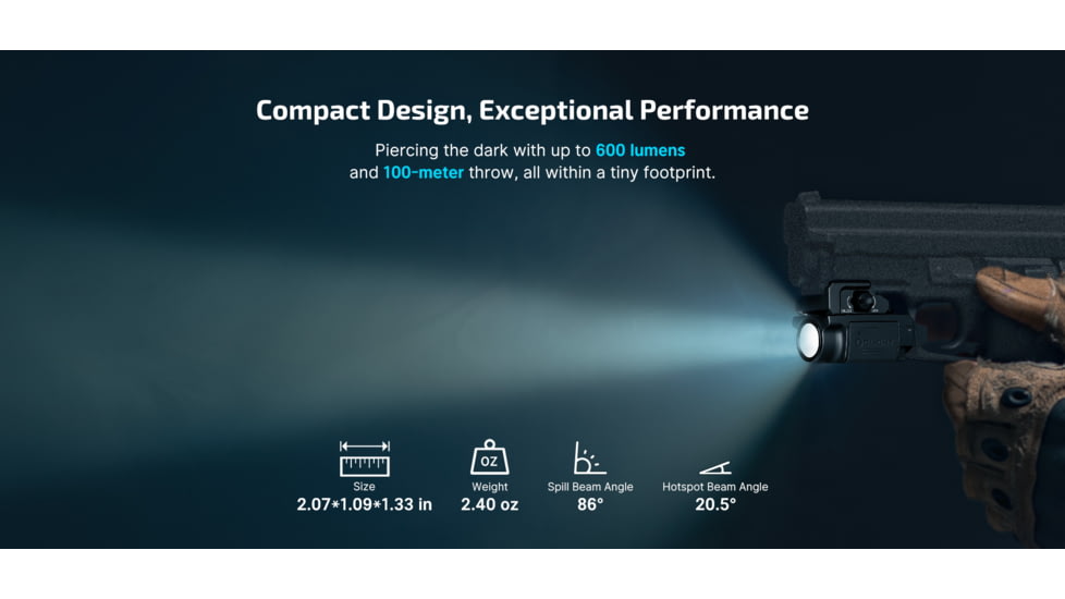 Olight PL-MINI 3 Valkyrie 600 Lumen LED Rail Mount Weapon Light, Lithium Ion, Black, 6975498002673