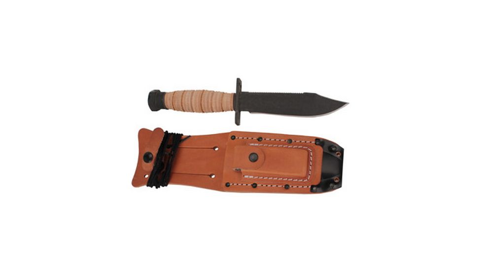 Ontario Knife 499 Survival Knive w/ Sheath, 5in 1095 Carbon Steel Blade, Brown Handle, 6150