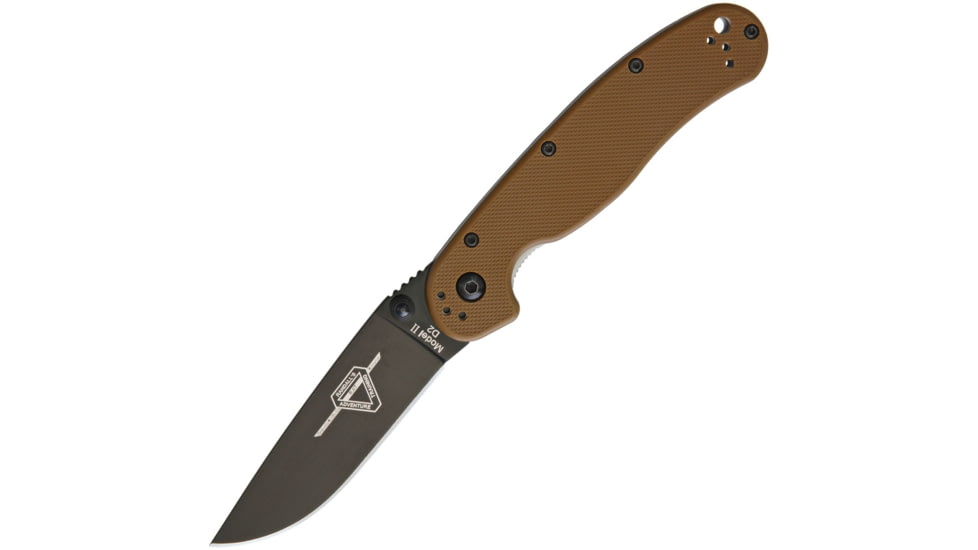 Ontario Knife 8830CB RAT II Linerlock Folding Knife, 3in Black D2 Tool Steel Drop Point, Coyote Brown G10 Handle, 8830 COYOTE BROWN