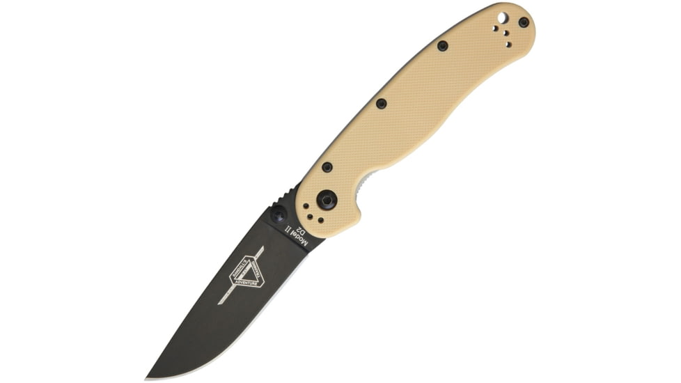 Ontario Knife 8830DT RAT II Linerlock D2 Folding Knife, 3in Black D2 Tool Steel Drop Point, Desert Tan G10 Handle, ON8830DT