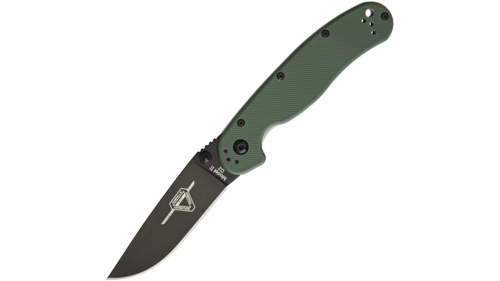Ontario Knife 8830OD RAT II Linerlock D2 Folding Knife, 3in Black D2 Tool Steel Drop Point, OD Green G10 Handle, OD Green, 8830 OD GREEN