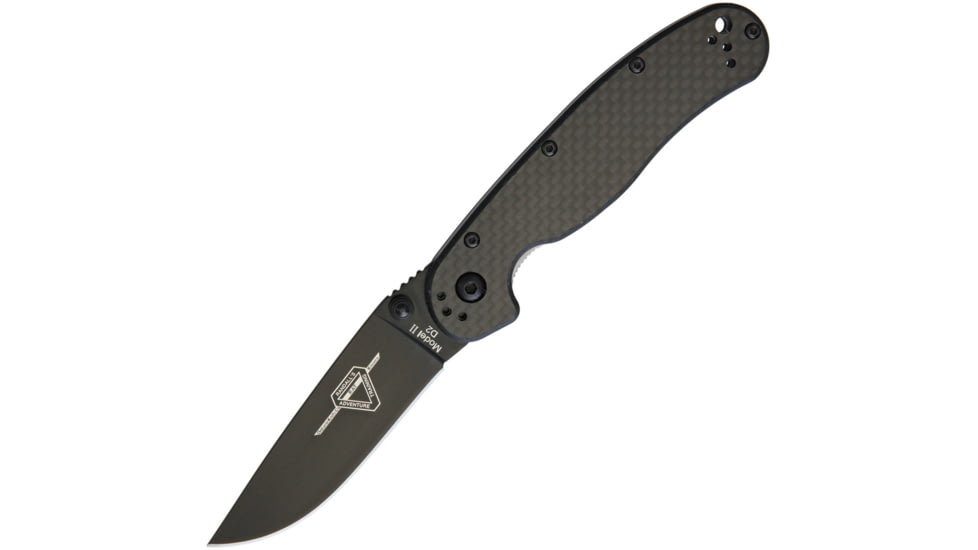 Ontario Knife 8834 RAT II Linerlock D2 CF Folding Knife, 3in Black D2 Tool Steel Drop Point, Carbon Fiber Handle, 8834
