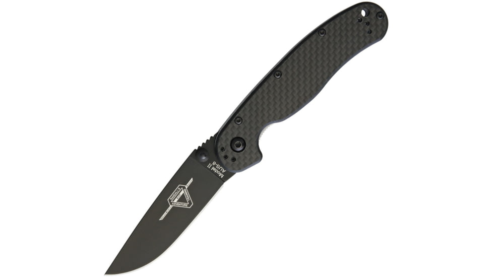 Ontario Knife 8838 RAT II CF Drop Point Linerlock Folding Pocket Folding Knife, 3in Black Aus-8 SS Drop Point, Carbon Fiber Handle, Pocket Clip, Thumb Stud, Black, 8838