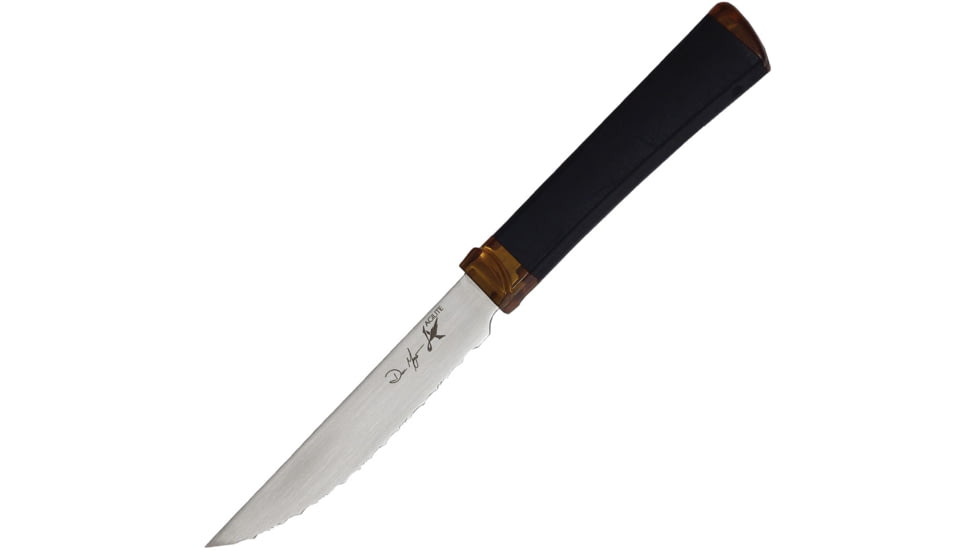 Ontario Knife Agilite Steak Knife, 9in Overall, 4.5in Satin Finish Serrated 14C28N Sandvik Stainless Blade, Amber Ultem Transparent Handle, 2555