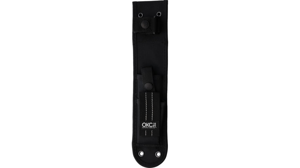 Ontario Knife Bushcraft Seax Fixed Blade Knife, 9.63in Overall, 4.38in Satin 420 Stainless Steel Blade, Brown Wood Handle, Black Nylon Belt Sheath, 6300