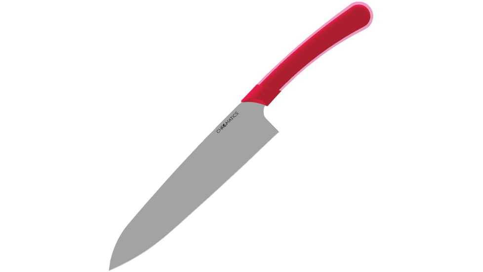 Ontario Knife Chromatics Chef's Knife Second Knife, 13.63in Overall, 7.88in Satin Finish 440A Stainless Blade, Red Rubberized Plastic Handle, 3540X