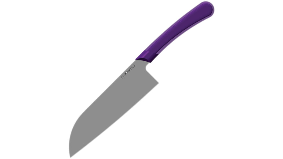 Ontario Knife Chromatics Santoku Second Knife, 11.88in Overall, 6.5in Satin Finish 440A Stainless Blade, Purple Rubberized Plastic Handle, 3530X
