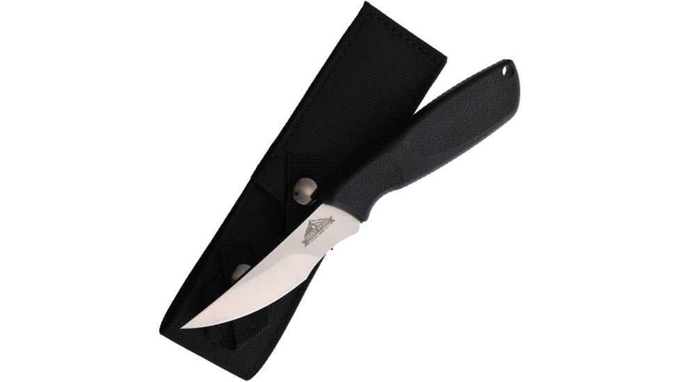 Ontario Knife Hunt Plus Caper Knife, 9.13in Overall, 4in Satin Finish Stainless Blade, Black Rubber Handle, Nylon Sheath, 9718SEC