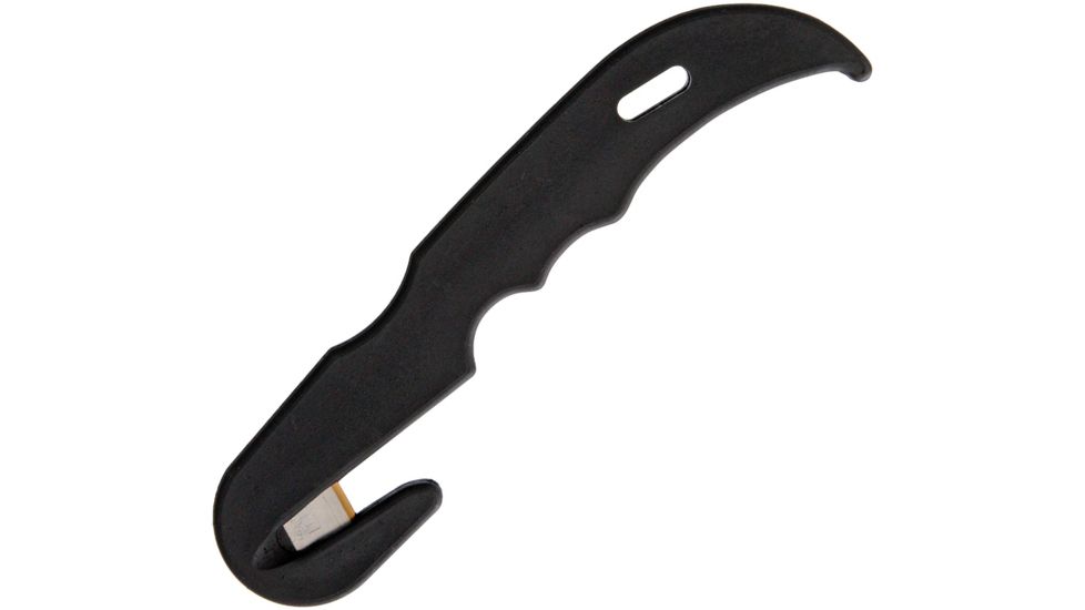 Ontario Knife Jericho J Hook Strap Cutter Fixed Blade Knife, Stainless Steel, Standard Edge, Black, GRN Handle ON420