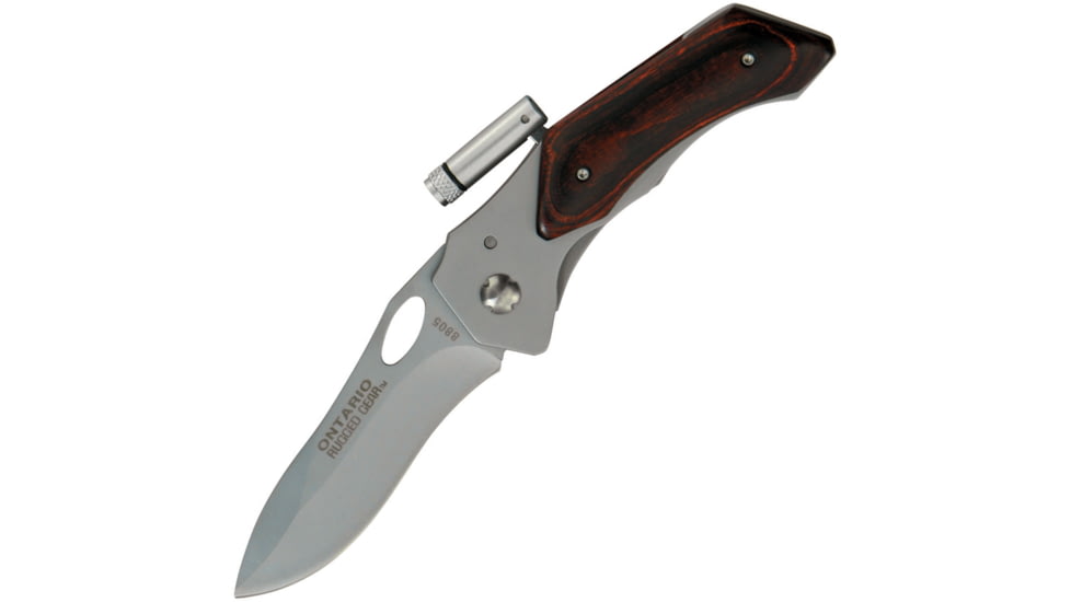 Ontario Knife Map Light Bead Blast Folding Knife, 4.5in Closed, 3.5in Bead Blast Stainless Blade, Stainless Handle, ON8805