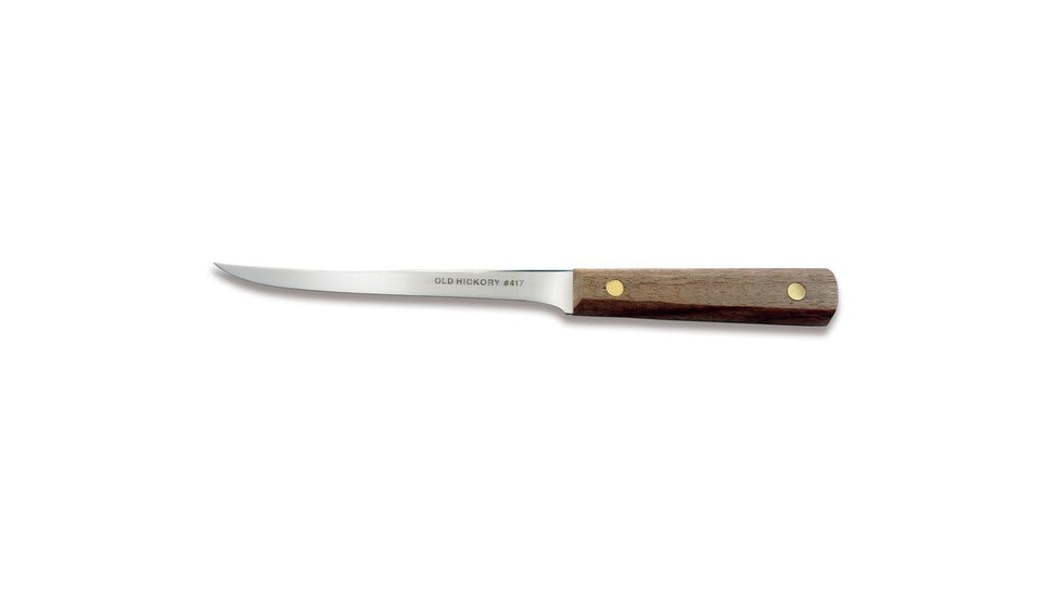 Ontario Knife Old Hickory Filet Knife, 6.4in Blade, Hardwood Handle, Leather Sheath, Small, 1275