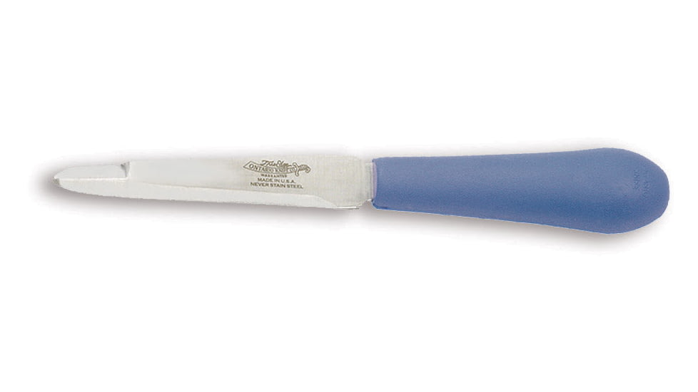 Ontario Knife Oyster/Clam Knife 2nd Kitchen Knives, 7.75in Overall, 3.75in Satin SS Blunt Tip Blade, Blue Rubber Handle, Blue, 05144SEC