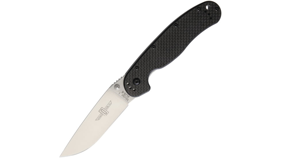 Ontario Knife RAT 1 Drop Point Linerlock Folding Pocket Folding Knife, 3.5in Satin Aus-8 SS Drop Point, Carbon Fiber Handle, Thumb Stud, Pocket Clip, 8886CF