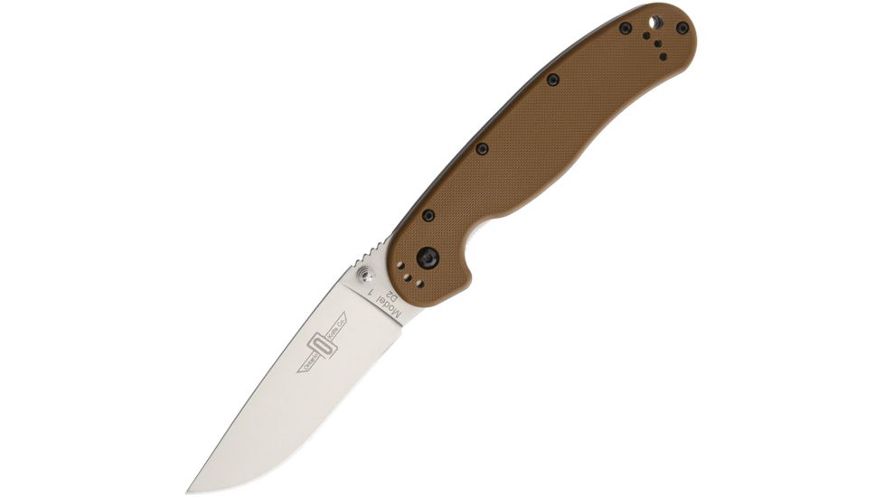 Ontario Knife Rat 1 Linerlock Coyote Brown Folding Knife,3.5in,D2 Tool Steel,Standard Edge,Satin,Tan,Nylon Handle ON8867CB