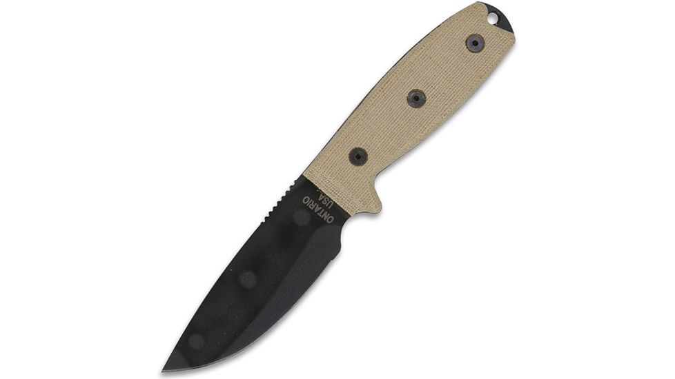Ontario Knife Rat 3 Fixed Blade Knife, Canvas Linen Micarta Handle, Serrated OK8631