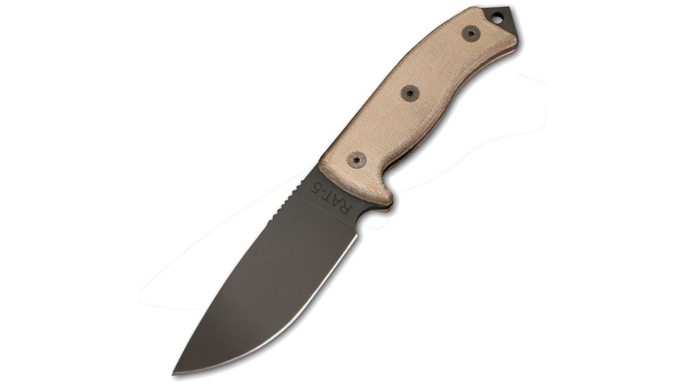 Ontario Knife RAT-5 Fixed Blade Knife, Tan Canvas Micarta Handle, Cordura Sheath OK8627