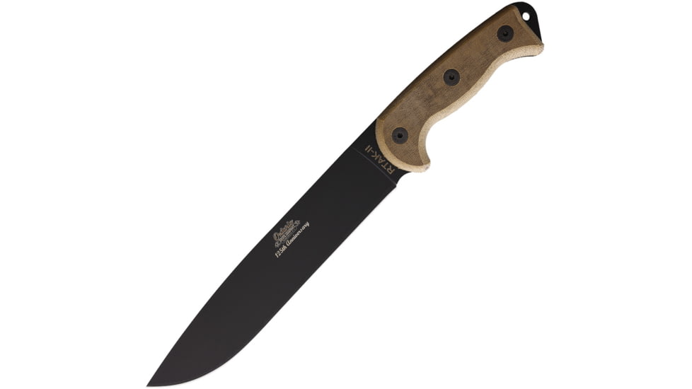 Ontario Knife RTAK-II 125th Anniversary Edition Fixed Blade Knife, 10.5in, Carbon Steel, Black Powder Coated Blade, Natural Canvas Micarta Handle, 8644K