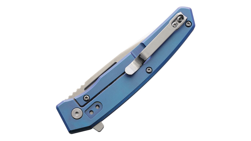 Ontario Knife Ti22 Ultrablue Folding Knife, 4.25in Closed, 3.25in Satin AUS-8 Tanto Blade, Blue Anodized Titanium Handle, ON9800