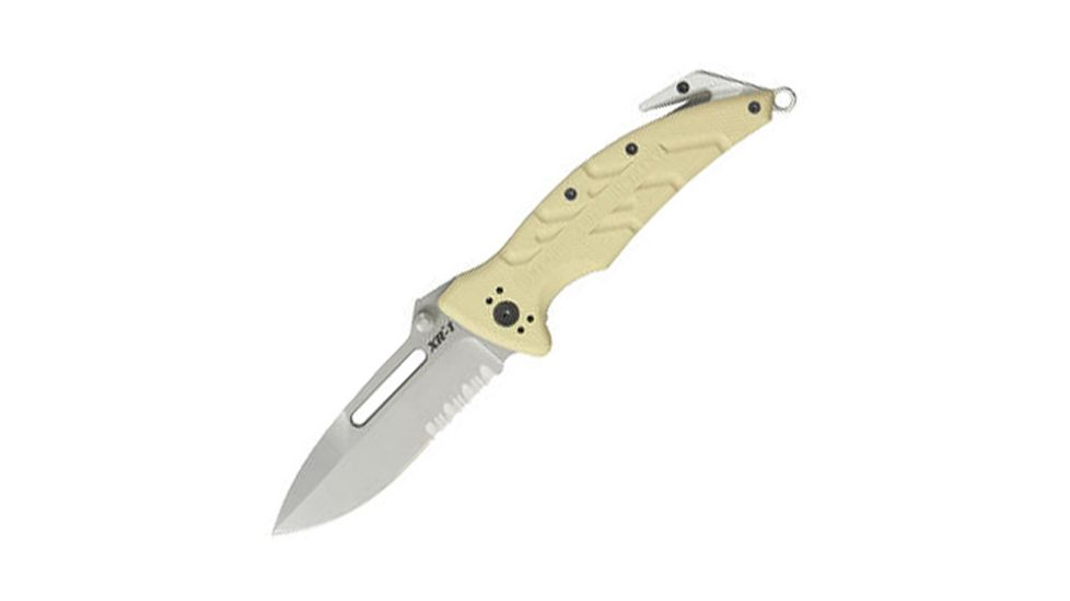 Ontario Knife XR-1 Folding Knife, Desert Tan Folder, Serrated OK8762