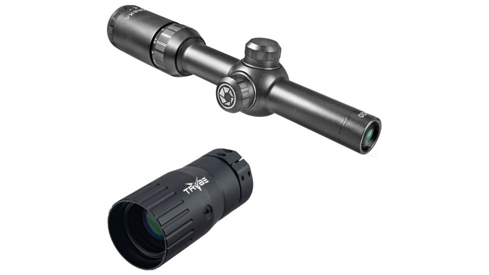 OP Exclusive - Barska 1.5-4.5x20 Waterproof Tactical Rifle Scope, Mil Dot w/ Scope Rings AC10770 w/ Trybe Optics Enhancer - Magnification Doubler