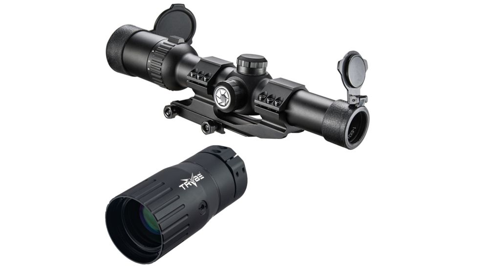 Barska 1-6x24 IR,AR6 Tactical Rifle Scope,30mm Tube,Red/Green Illuminated Reticle AC12390 w/ TRYBE Optics Enhancer - Magnification Doubler
