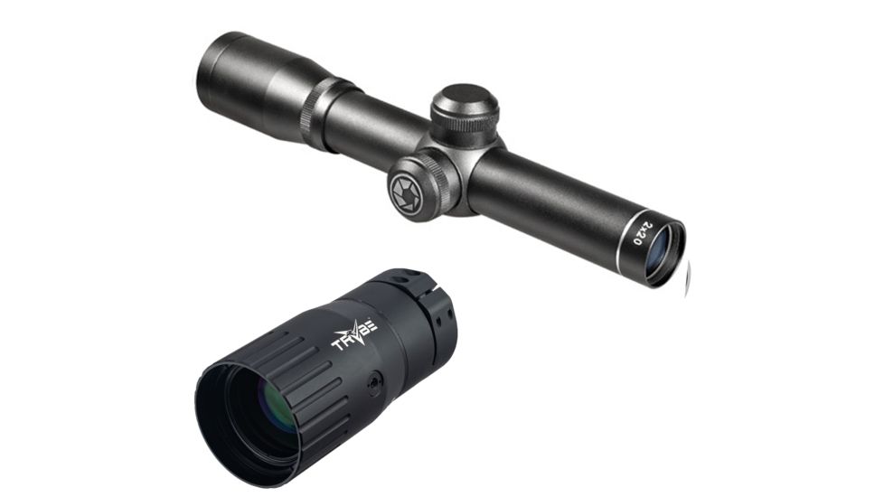 OP Exclusive - Barska 2x20mm 30/30 Ret. Compact Contour Scope, Black Matte 193836 w/ Trybe Optics Enhancer - Magnification Doubler