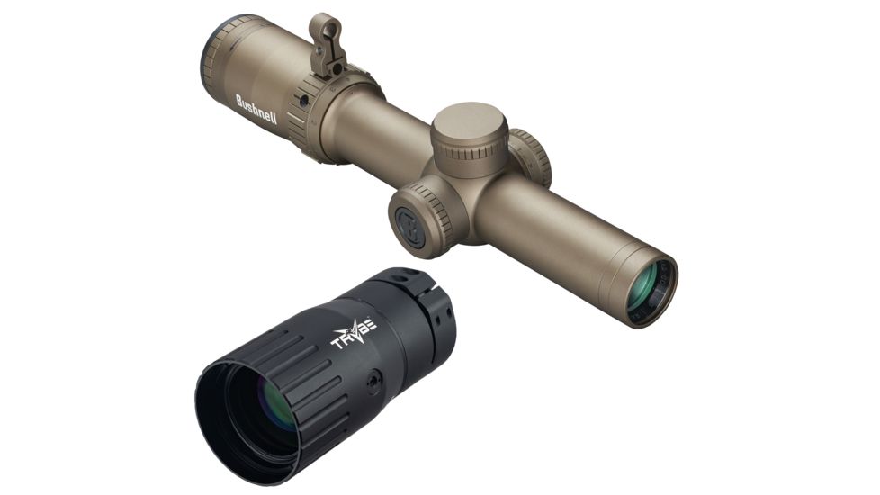 OP Exclusive - Bushnell Elit Tactical SMRS II Pro 1-6.5X24mm Rifle Scope, 30mm Tube, Close Quarters Ballistic Drop Compensation Reticle, Flat Dark Earth, Box, ET71624P w/ Trybe Optics Enhancer - Magn