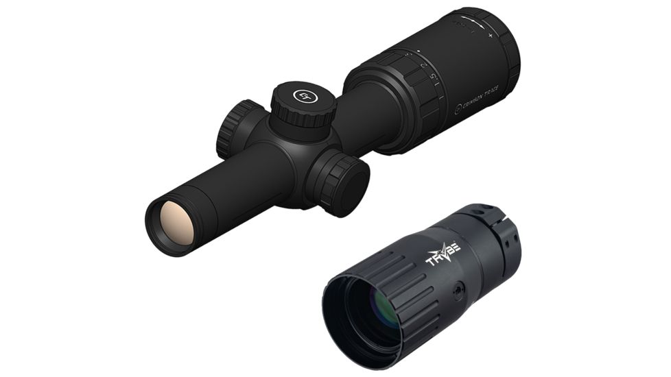 OP Exclusive - Crimson Trace 2 Series Tactical Rifle Scope, 1-4x24mm, FFP, 30mm Tube, SR4-MOA Illuminated Reticle, Black, CTA-2104 w/ Trybe Optics Enhancer - Magnification Doubler
