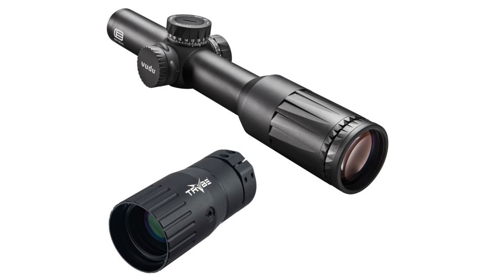 EOTech Vudu 1-6x24 FFP Precision Rifle Scope, SR3 Reticle, Black, VUDU.1-6.FFP.SR3 w/ Trybe Optics Enhancer - Magnification Doubler