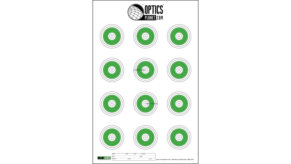 OP Exclusive EZ2C Targets Style 27G, Small Bore Rifle 50 Feet. Green and Black Ink on High Quality White Paper, 25 Pack, EZ2CS27G