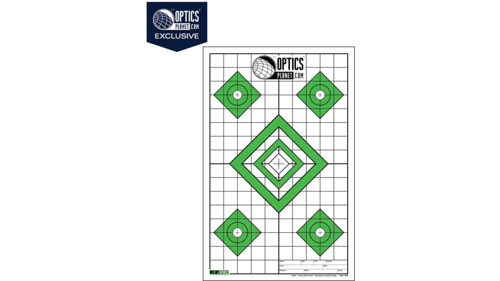 OpticsPlanet Exclusive EZ2C Targets Style 28, Green and Black Ink on High Quality White Paper, 25 Pack, EZ2CS28G