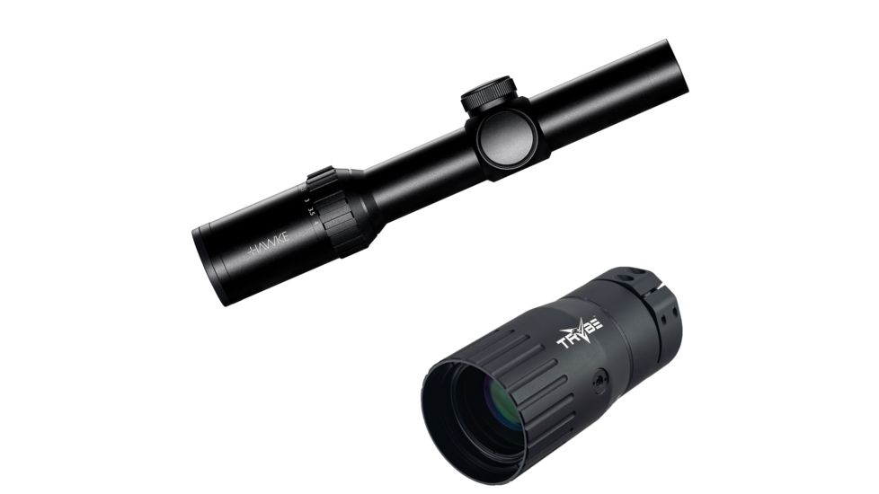 Hawke Sport Optics Vantage WA 30mm 1-4x24 IR L4a Rifle Scope, Black, 14273 w/ Trybe Optics Enhancer - Magnification Doubler