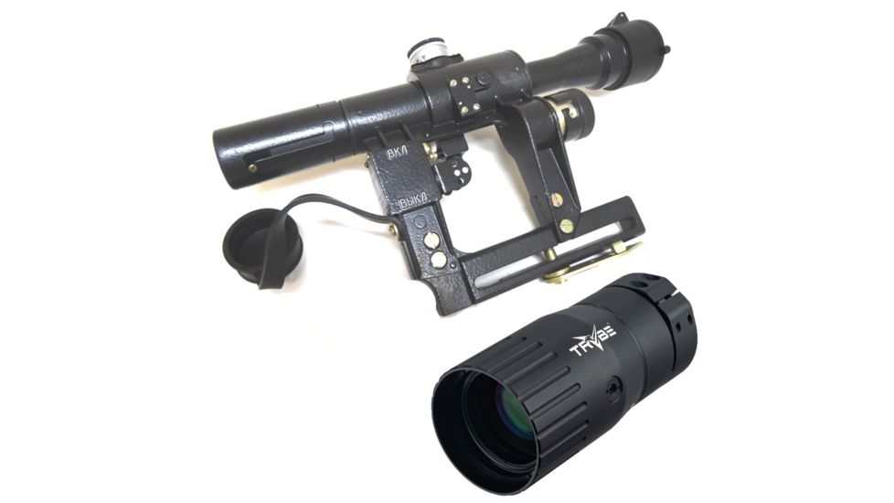 OP Exclusive - Kalinka Optics POSP 4x24 Rifle Scope, 1000m Rangefinder, AK with Sunshade, Black, GSPOSP424AK1SS w/ Trybe Optics Enhancer - Magnification Doubler